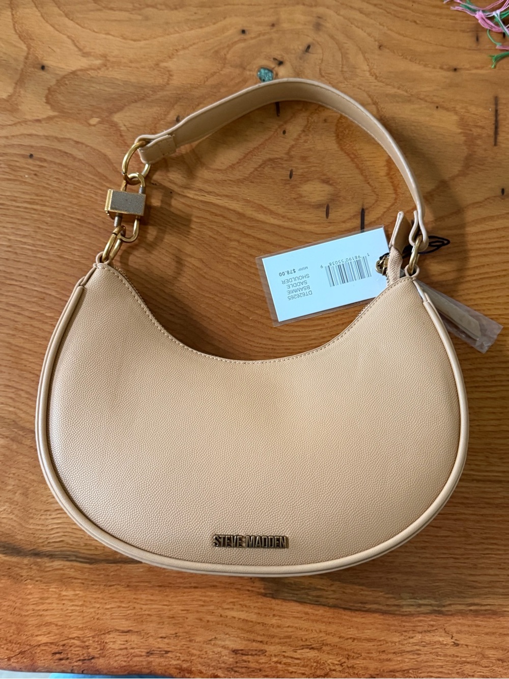 NWT Steve Madden Camel Crescent Shoulder Bag with Gold Hardware 12"